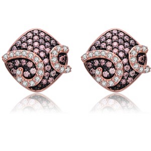 Guili Sterling Silver Rose Gold Plated Clear and Morganite Round Cubic Zirconia Stud Earrings, a Delicate and Elegant Jewelry Piece for Chic Style - 1 of 4