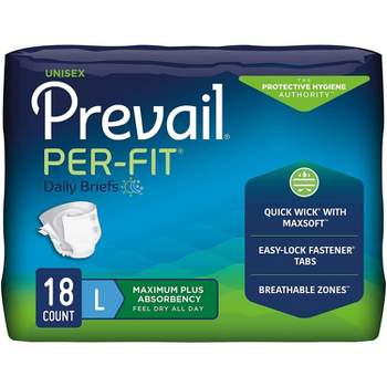 Prevail Per-Fit Unisex Adult Incontinence Briefs, Refastenable Tabs, Maximum Plus Absorbency