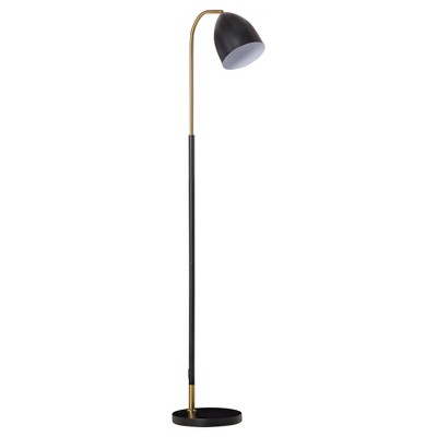 HOMCOM Arc Floor Lamp, Standing Reading Light, with Adjustable Lampshade, and Round Base for Living Room, Office, or Bedroom, Black/ Gold