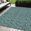 Teal Blue Aqua And Ivory Floral Washable Indoor Outdoor Area Rug - 2 of 4