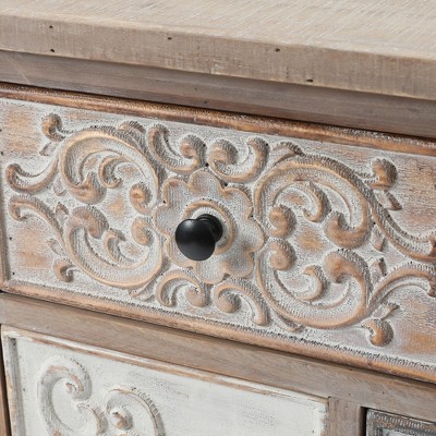 Rustic Black Farmhouse 8-Drawer Carved Accent Chest