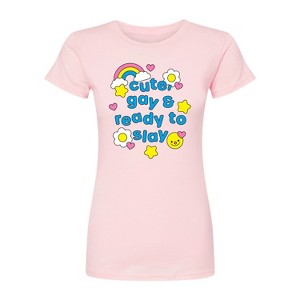 Women's - Instant Message - Cute Gay Ready Slay Fitted Graphic T-Shirt - 1 of 3