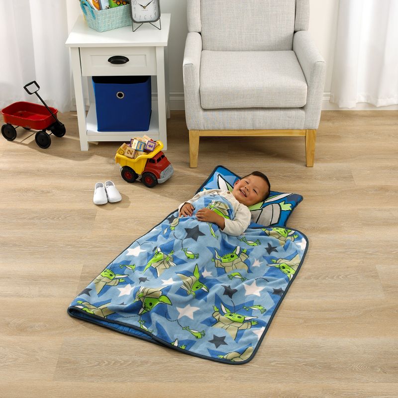 Star Wars The Child Cutest in the Galaxy Blue, Green and Gray Grogu, Hover Pod, and Stars Toddler Nap Mat, 4 of 9