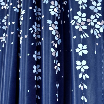Navy Floral Polyester Blackout Rod Pocket Window Panels