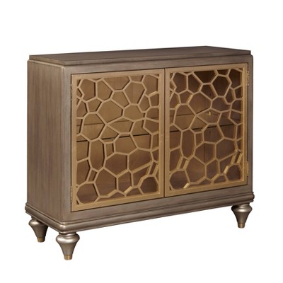 2 Door Accent Chest with Pierced Gold Leaf Doors Brown - HomeFare