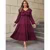 Women's Plus Size Long Sleeve Maxi Dress V Neck Ruffle Casual Dress Spring Fall Wine Red 3XL - 3 of 4