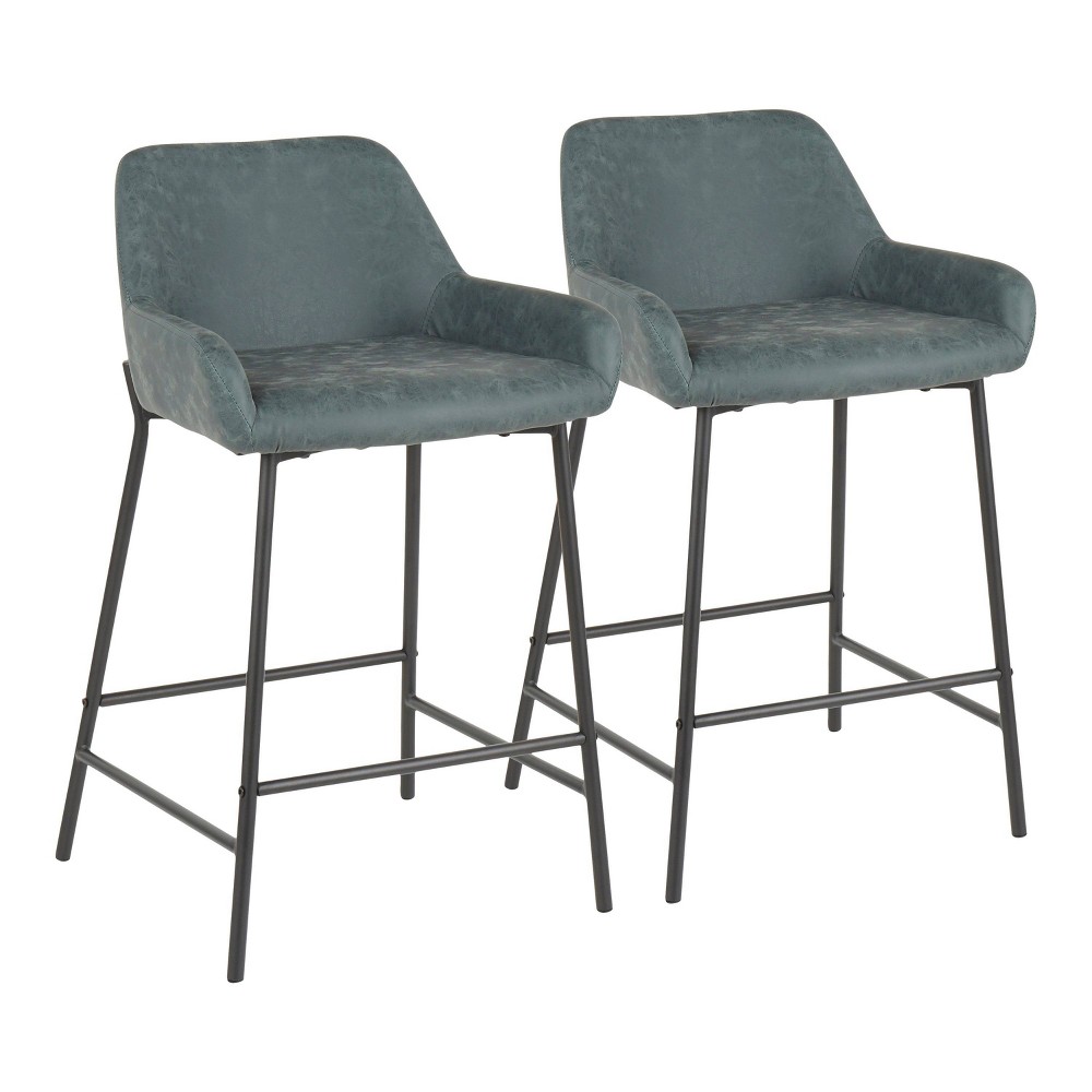 Photos - Chair Set of 2 Daniella Industrial Counter Height Barstool Green - LumiSource