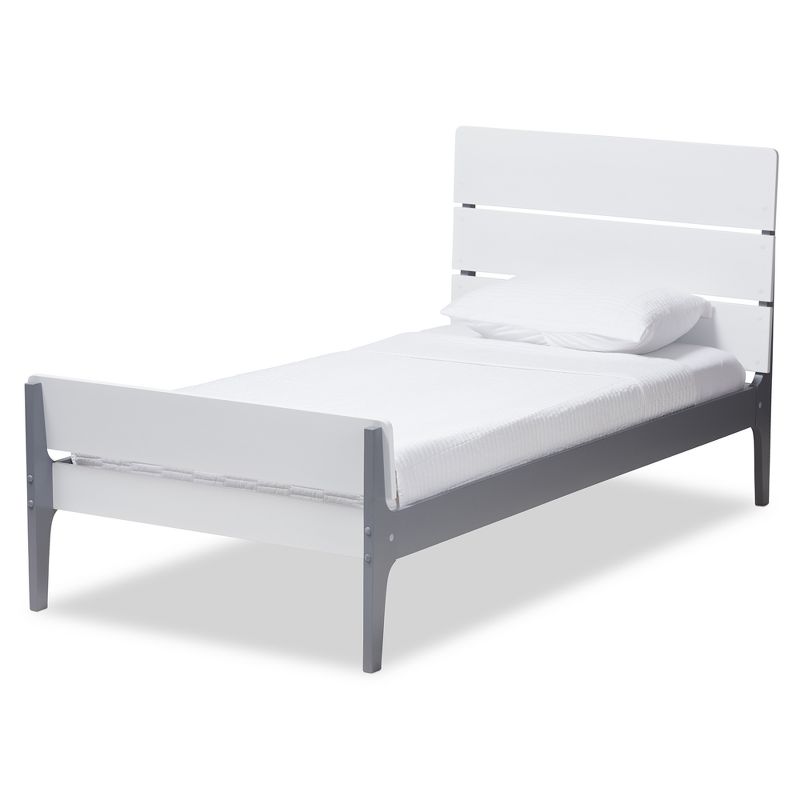Twin Nereida Modern Classic Mission Style Finished Wood Platform Bed White/Gray - Baxton Studio, 1 of 10