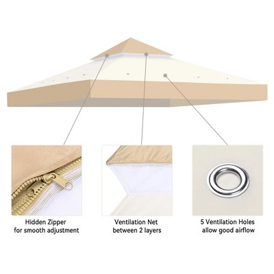 Yescom 8x8 Ft Beige and White 2-Tier Gazebo Top Replacement