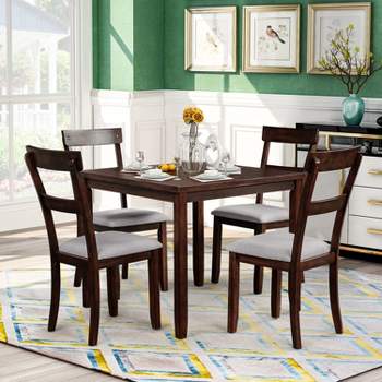 Modernluxe 5 Piece Industrial Dining Table Set Wooden Kitchen Table and 4 Chairs Espresso