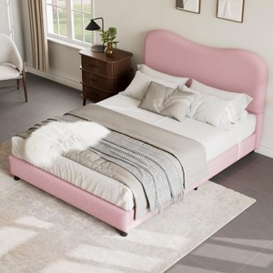 Twin/Full/Queen Kids Bed Frame with Upholstered Headboard, Low Profile Sturdy Platform Bed with Soft Boucle Fabric for Girls and Boys - 1 of 4