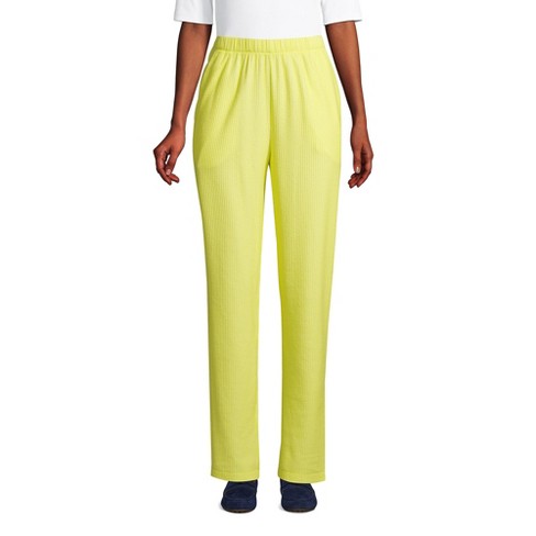 Lands' End Women's Tall Sport Knit High Rise Elastic Waist Pull On Pant -  Print - Medium Tall - Citron Yellow Seersucker