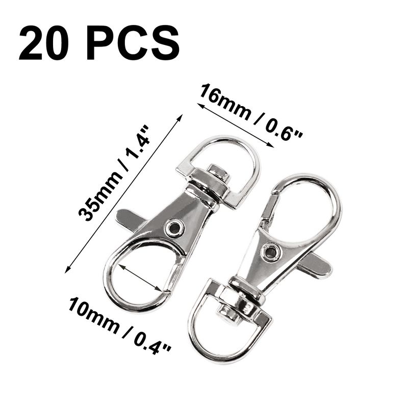 Unique Bargains Key Ring Chain Metal Lobster Swivel Clasp Silver Tone 1.4" x 0.6" x 0.28" 20Pcs, 2 of 7