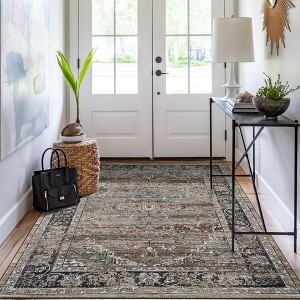 coucheta Washable Area Rug, Vintage Distressed Hallway Floor Carpet, Non-Slip Non-Shedding Soft Bedside Rug, Low Pile Foldable Print Rug - 1 of 4