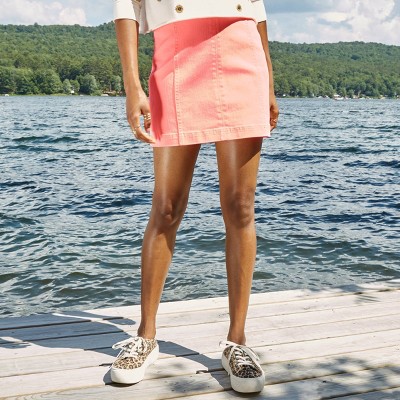 coral denim skirt