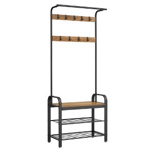 VASAGLE 4-in-1 Coat Rack Hall Tree, a Hanging Rod for Entryway Entryway Bench with Coat Rack - 1 of 4