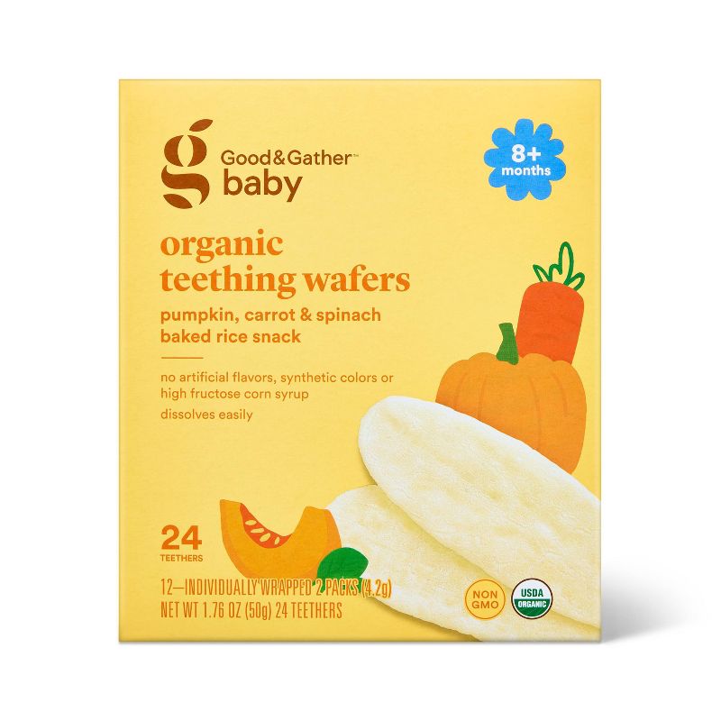 Organic Pumpkin Carrot and Spinach Teething Wafers Baby Snacks - 1.76oz/12pk - Good &#38; Gather&#8482;, 1 of 6