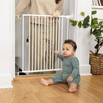 White Metal Swinging Stairway Baby Gate, 28-42 Inches