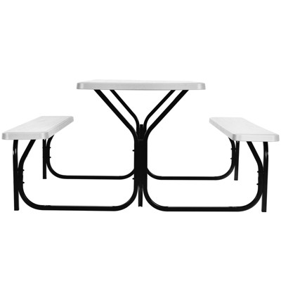 White Steel Frame Outdoor Picnic Table Bench Set