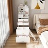 KWPZQEB 3-in-1 Dressing Table & Storage Stool, Vanity Dressing Table with LED Mirror, Vanity Table with 4 Drawers & Open Bookshelf for Bedroom, White - 3 of 4