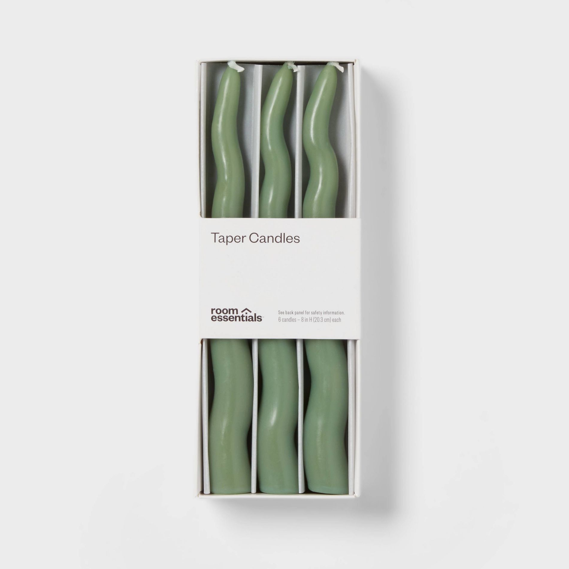 6pk Taper Candle Set Green Wavy - Room Essentials™