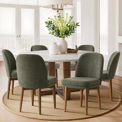 Modern Dining Chairs Set of 6, Upholstered Accent Side Chairs with Double Cushion Seat, Solid Wood Legs in Walnut Finish-Tanpinhause