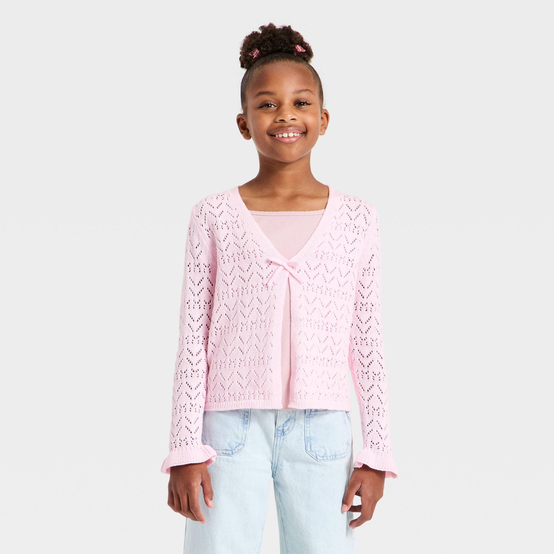 Girls' Pointelle Open Cardigan Sweater - Cat & Jack™