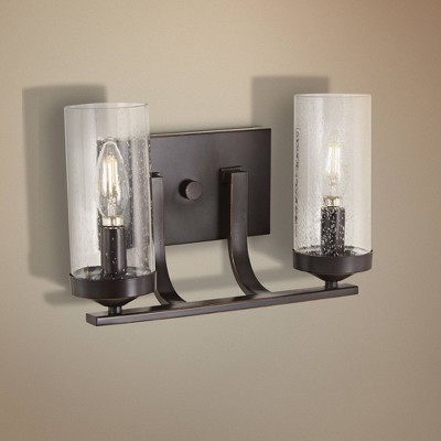 Downton Bronze and Gold 13" 2-Light Outdoor Wall Sconce with Clear Seedy Glass
