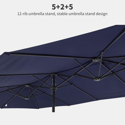 15 foot double topped terrace umbrella with base, oversized outdoor market umbrella with crank handle
