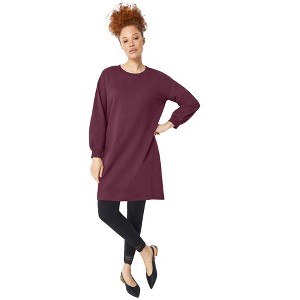 ellos Plus Size French Terry Blouson Sleeve Sweatshirt Tunic Dress - 1 of 2