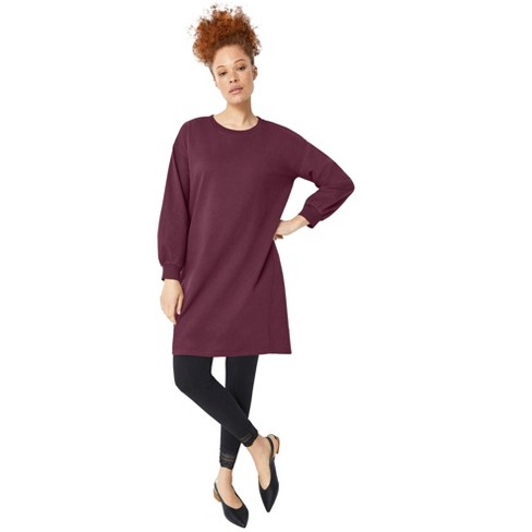 Ellos Women's Plus Size Blouson Sleeve Sweatshirt Tunic Dress - 22/24, Red  : Target