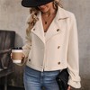 Women's Short Jacket Cardigan with Notched Lapel Button Front Plush Fleece Coat Fall Winter Cardigan - 3 of 4