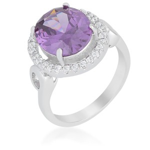 Slickblue Purple Amethyst Cocktail Ring for Women – Rhodium-Plated with Oval Cubic Zirconia, Size Options 5-10 - 1 of 4