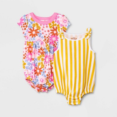 Baby Girls' 2pk Floral Striped Romper - Cat & Jack™ Newborn