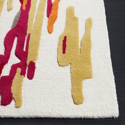 Ivory and Red Hand-Tufted Wool Runner Rug