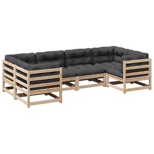 vidaXL Patio Sofa Set with Cushions - 6 Piece Modular Outdoor Furniture, Solid Pine Wood, Anthracite Cushions - 1 of 4