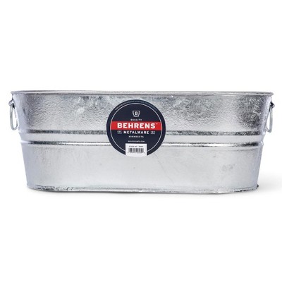 Behrens 5.5 Gallon Round Galvanized Weatherproof Steel Tub with Wire Handle and Offset Bottom for Indoor Home and Outdoor Garden Use, Silver