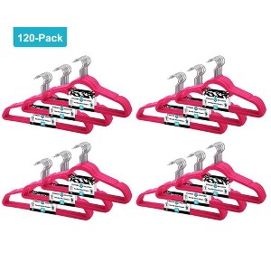 J&V TEXTILES 120pk Premium Velvet Non-Slip Hanger with 360 Degree Rotatable Hook Neon Pink - 1 of 4