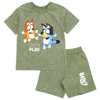 Bluey Bingo Little Boys Vintage Wash Drop Shoulder T-shirt And Shorts ...