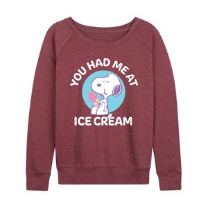 Women's - Peanuts - You Had Me At Ice Cream Lightweight French Terry Wide Neck Long Sleeve Shirt - 1 of 4