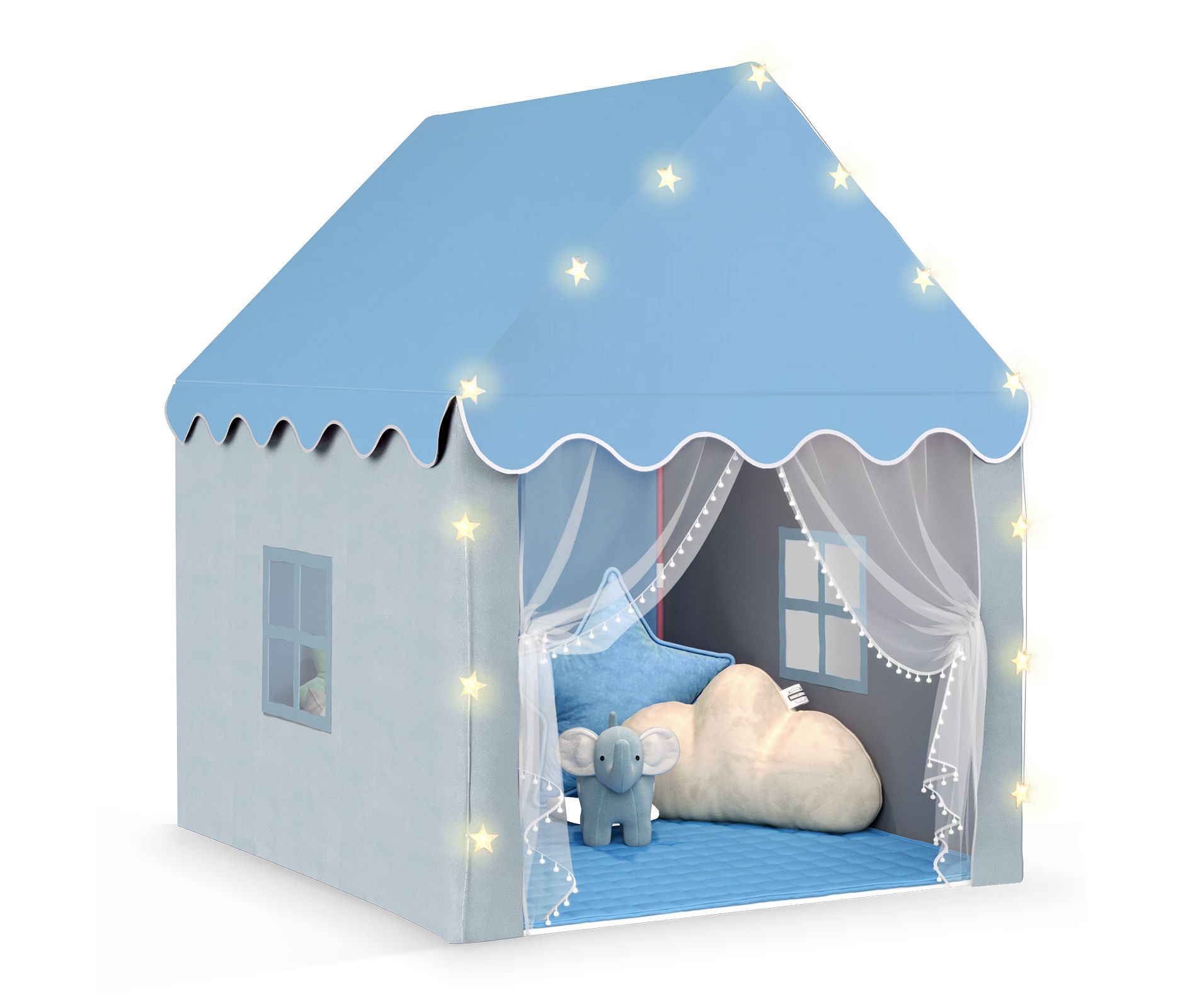 SUGIFT Kids Play Tent House with Lights Large Indoor Outdoor Playhouse with Cotton Mat Breathable Fabric