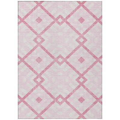 Pink Blush And Ivory Geometric Washable Indoor Outdoor Area Rug