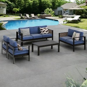 Heynemo Aluminum Outdoor Patio Furniture Set, Outdoor Sectional Metal Sofa with 5'' Cushion and Coffee Table for Balcony, Garden - 1 of 4
