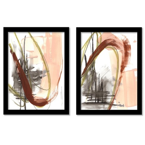 set Of 2) 24 X 30 Earth Abstract Framed Canvases Brown