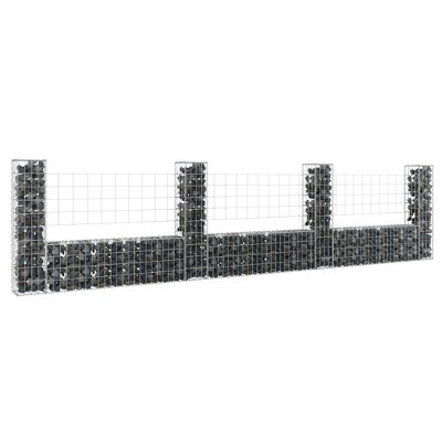 vidaXL U-shape Gabion Basket with 4 Posts Iron 149.6 in.x7.9 in.x39.4 in.