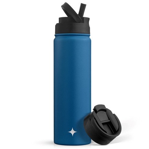 JoyJolt Triple Insulated Water Bottle with Flip Lid & Sport Straw Lid - 22  oz Hot/Cold Vacuum Insulated Stainless Steel Water Bottle - Blue
