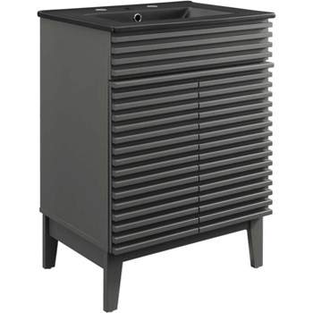 Modway Modern 24 Inch Gray Black Wood Bathroom Vanity Cabinet with Sink and Floor