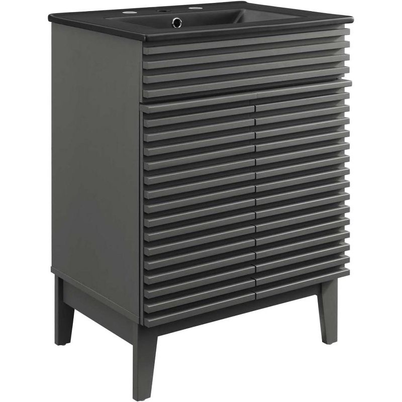 Modway Modern 24 Inch Gray Black Wood Bathroom Vanity Cabinet with Sink and Floor, 1 of 2