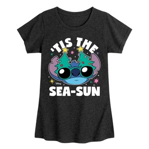 Girls' - Lilo and Stitch - Tis The Sea-Sun Christmas Sunglasses Fitted Short Sleeve Graphic T-Shirt - 1 of 4