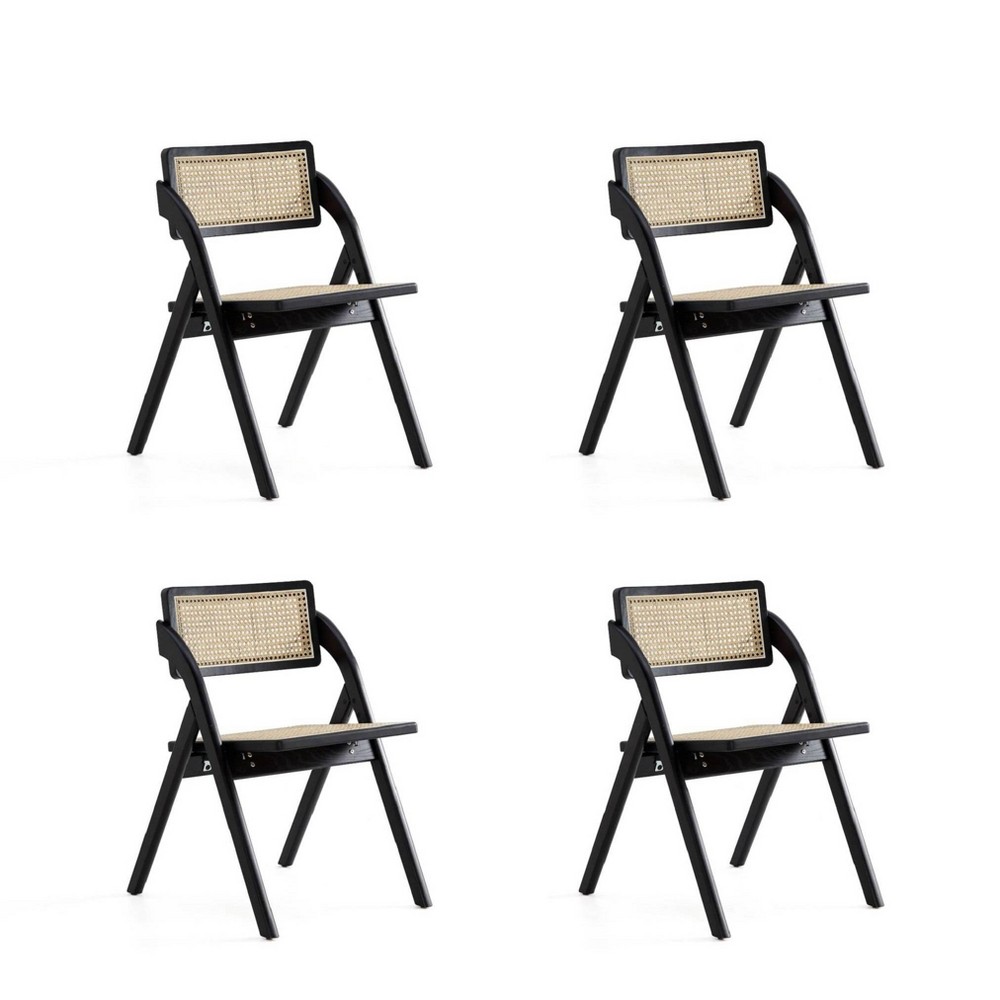 Photos - Chair MANHATTAN Set of 4 Lambinet Cane Folding Dining  Black/Natural -  Com 